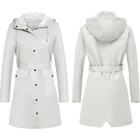 Women’s Tc-beige Waterproof Rain Jackets Hooded Long & Raincoat Windbreaker - Picture 8 of 9